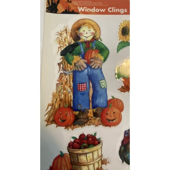 Fall Thanksgiving Window Clings Lot 4 Sheets Pumpkins Turkeys Vinyl 2010 Taiwan - Picture 9 of 16